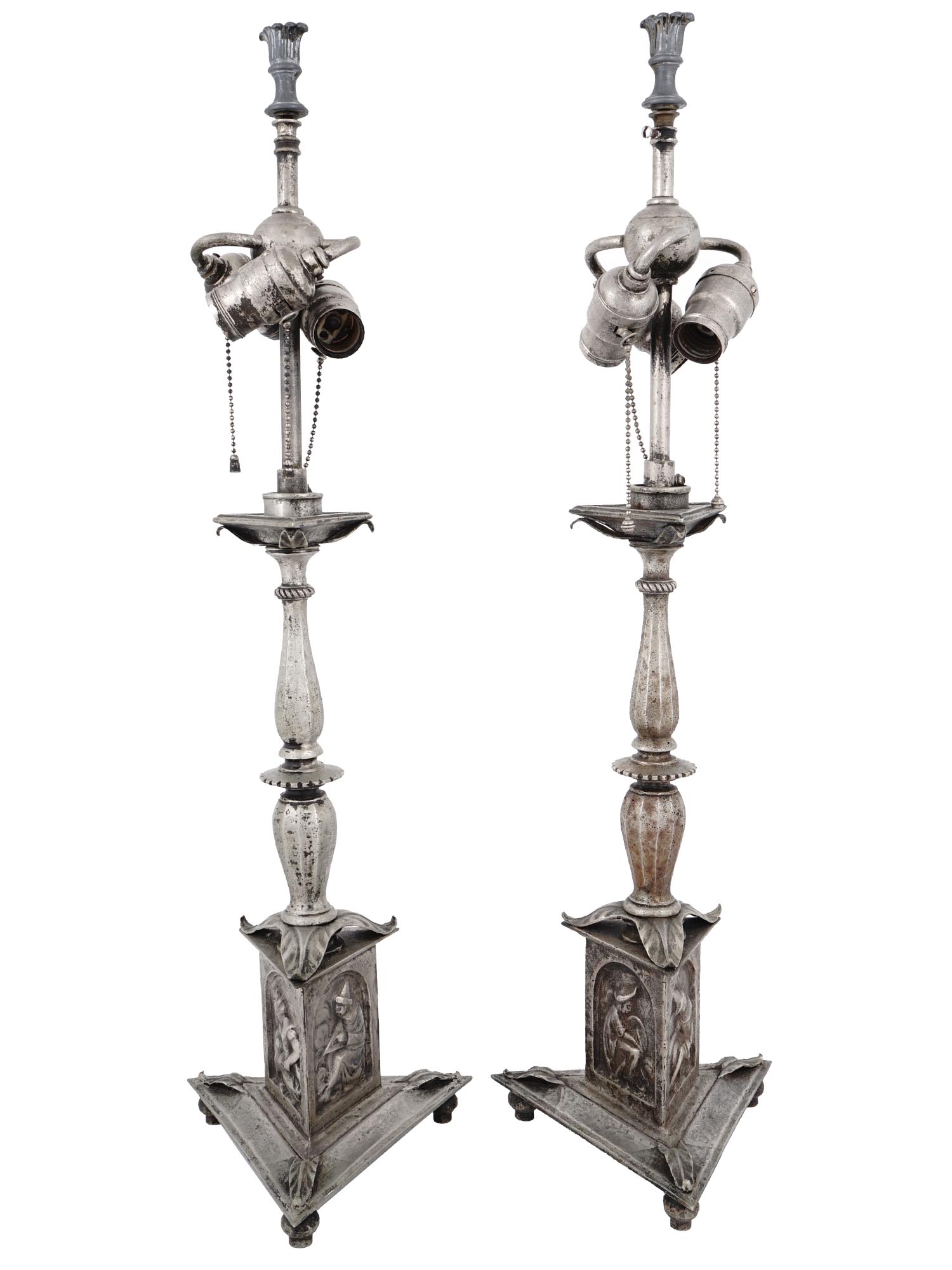ANTIQUE GOTHIC SILVER PLATED LAMPS BY EF CALDWELL PIC-2